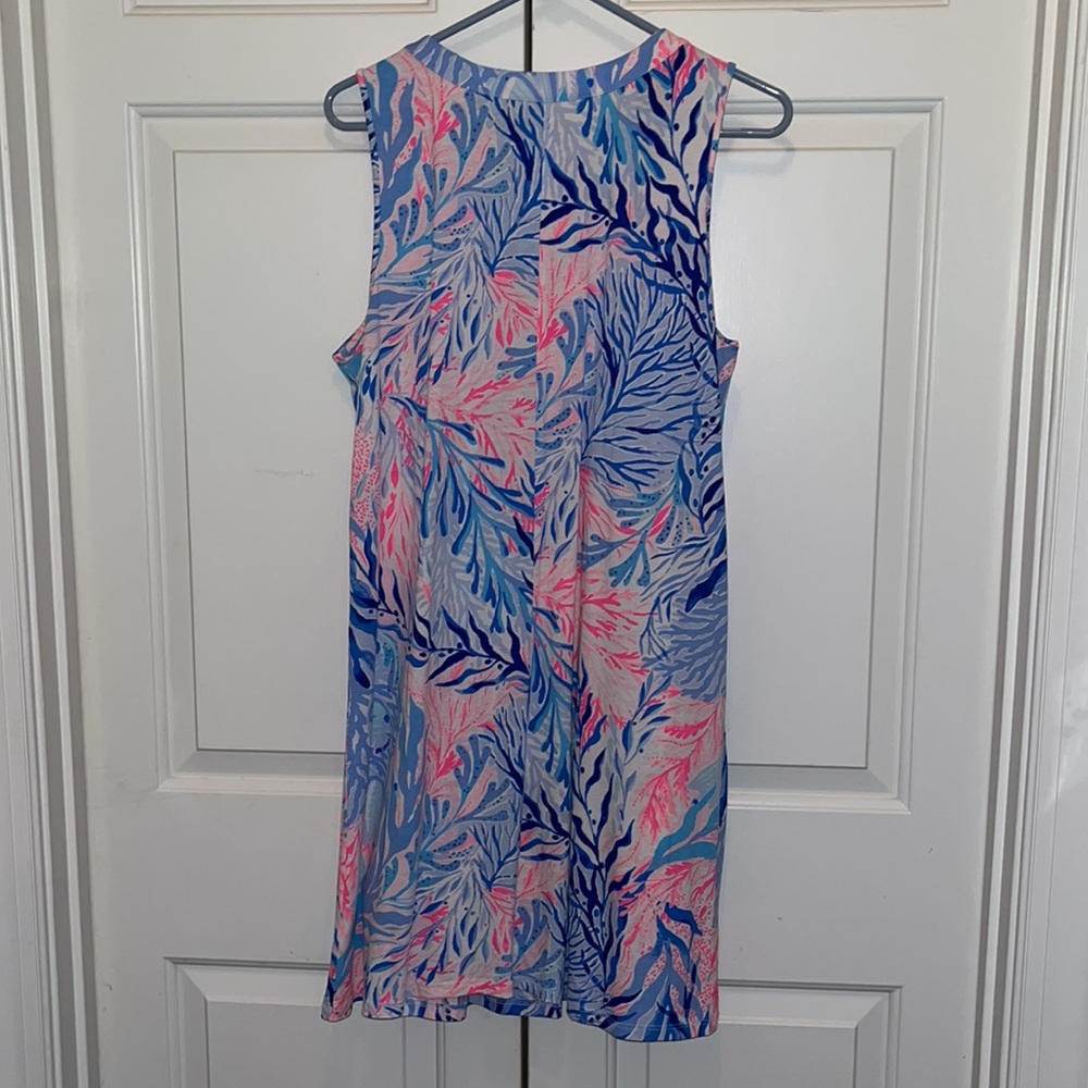 Lilly Pulitzer Blue White Pink Coral Print Sleeveless V-Neck Dress Large NWOT - Picture 2 of 3
